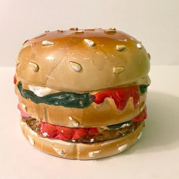 Vtg Hamburger Coin  Bank A G Handicrafts Art Ceramic Burger Piggy Bank Chipped - Picture 1 of 16